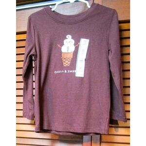 Cat & Jack Dark Brown Long Sleeve T-Shirt Snowman Ice Cream Applique Size 4T